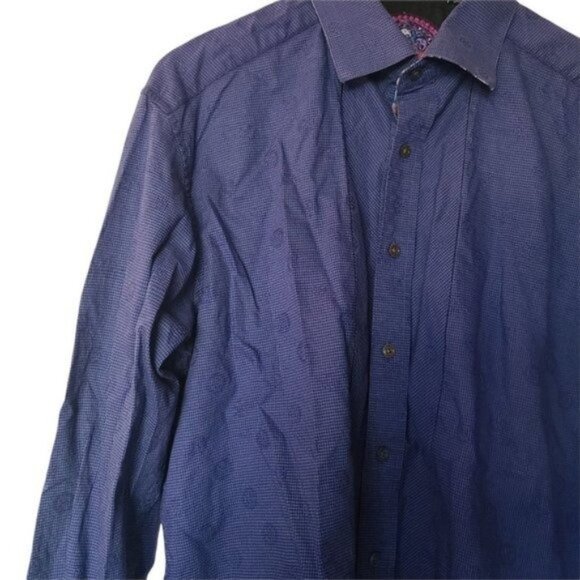Robert Graham‎ Mens Button Up Shirt 100% Cotton Flip Cuff Blue Plaid L Large - Picture 4 of 11